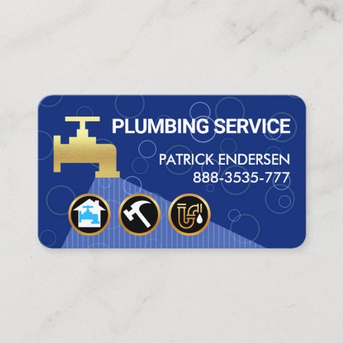 Blue Bubbles Gold Faucet Plumbing Icons Flowing Business Card