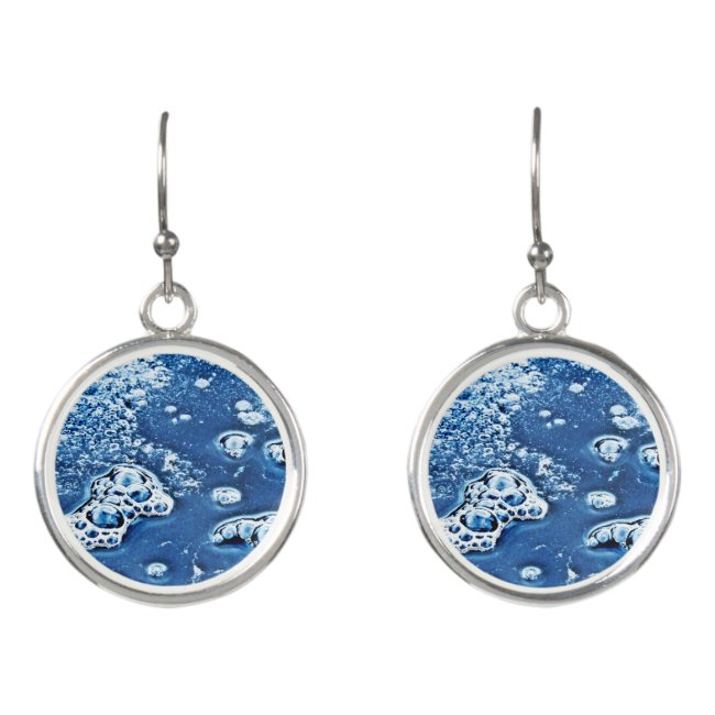 Blue Bubbles Ice and Water Abstract Drop Earrings