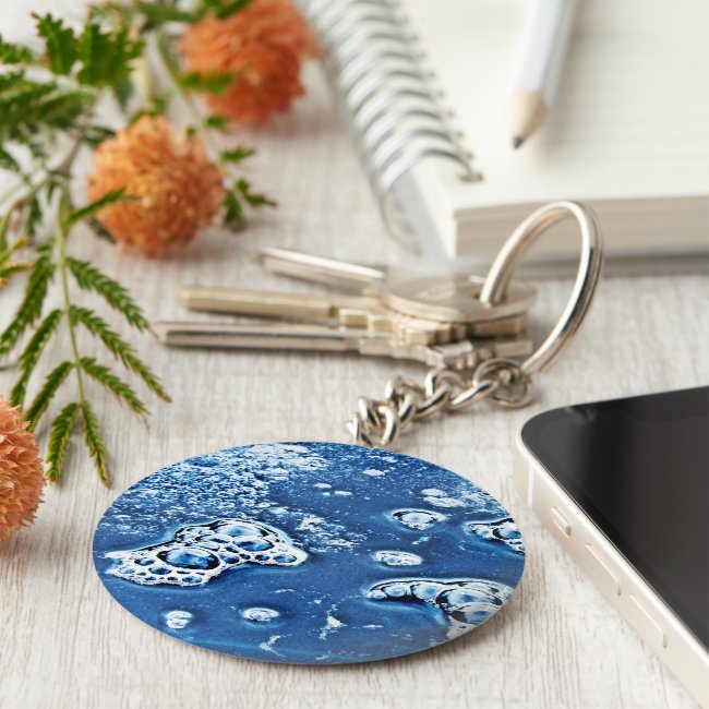 Blue Bubbles Ice and Water Abstract Keychain
