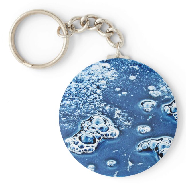Blue Bubbles Ice and Water Abstract Keychain