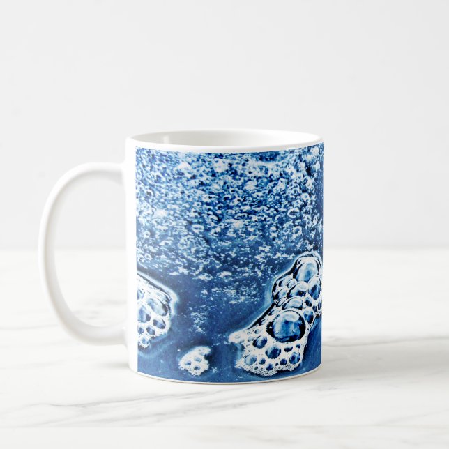 Blue Bubbles Ice and Water Abstract Mug (Left)