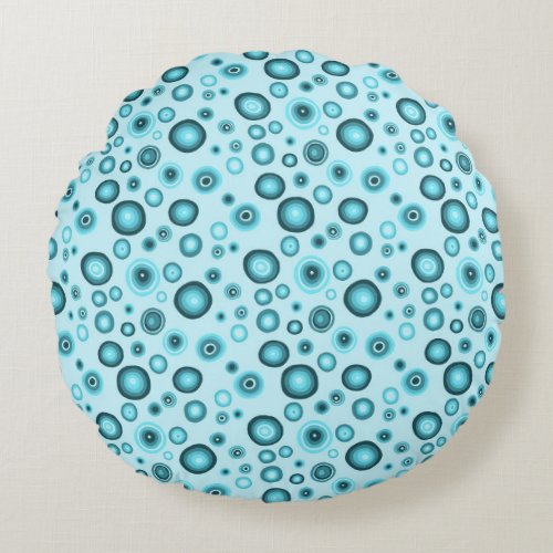 Blue Bubbles Modern Circles Pattern Round Pillow