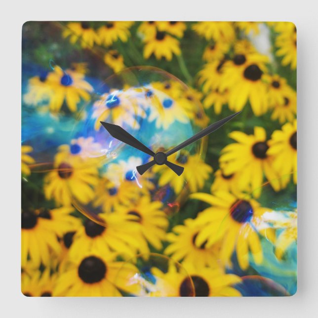 Blue bubbles on daises! square wall clock (Front)