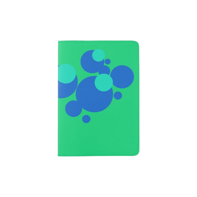 Blue bubbles on leaf green background passport holder (Front)