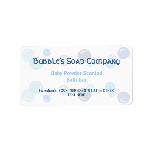 Blue Bubbles Pattern on White Soap Label