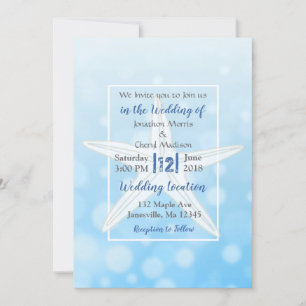 Blue Bubbles Starfish Beach Wedding Invitations