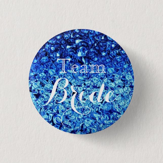 Blue Bubbles white Wedding Team Bride Pinback Button (Front)