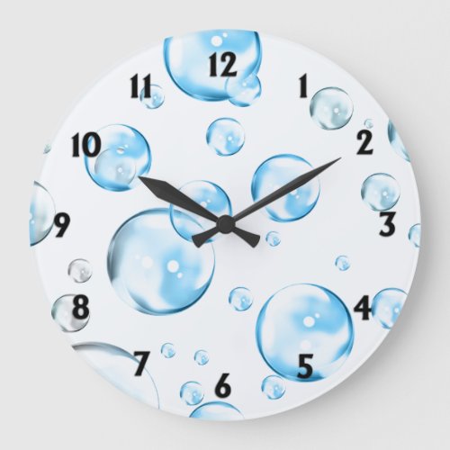 Blue Bubbles with Black Numbers Large Clock