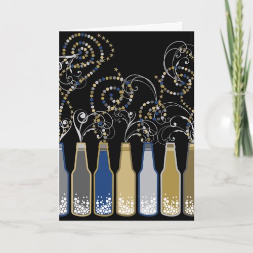 Blue Bubbly Bottles New Years Eve Holiday Party Invitation