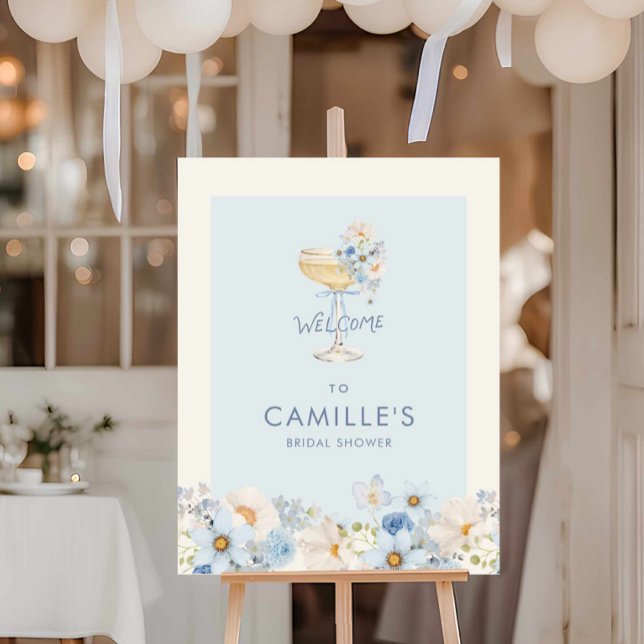 Blue Bubbly Brunch Bridal Shower Welcome Sign (Blue Bubbly Bridal Shower Welcome Sign)