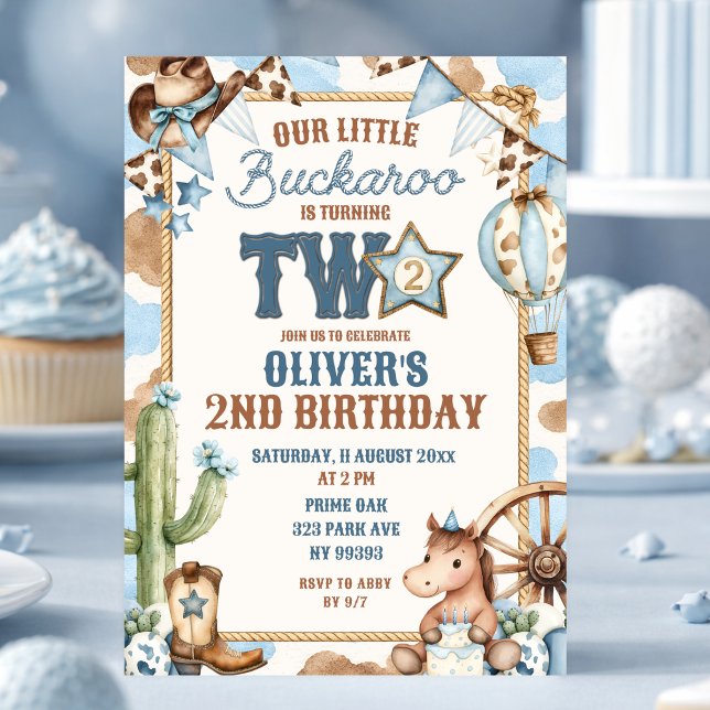 Blue Buckaroo Is Turning Two Second Birthday Invitation (Creator Uploaded)