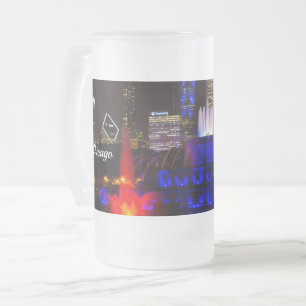 Blue Buckingham Fountain Frosted Glass Beer Mug