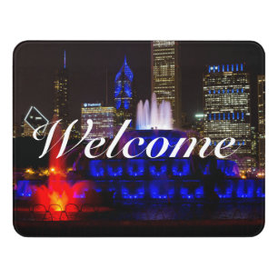 Blue Buckingham Fountain Welcome Door Sign