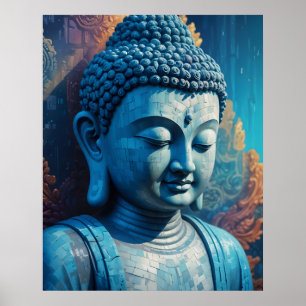 Blue Buddha Abstract Pixel Art Poster