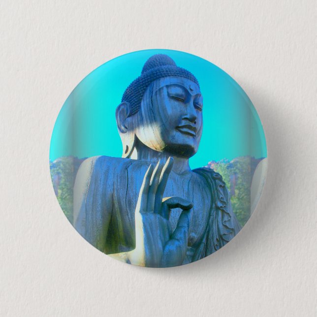 blue buddha pinback button (Front)