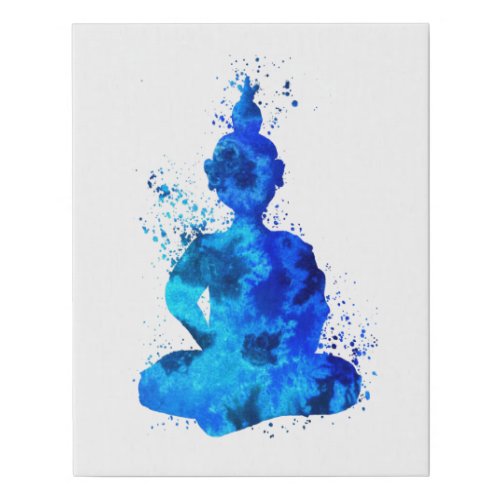 Blue Buddha Silhouette Faux Canvas Print