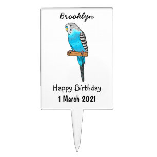 Blue budgerigar bird cartoon illustration  cake topper