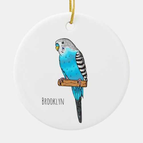 Blue budgerigar bird cartoon illustration  ceramic ornament