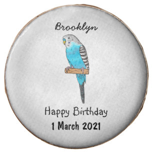 Blue budgerigar bird cartoon illustration chocolate covered oreo