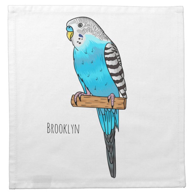 Blue budgerigar bird cartoon illustration  cloth napkin (Front)