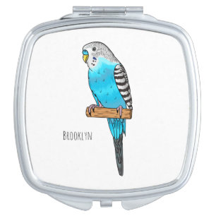 Blue budgerigar bird cartoon illustration compact mirror