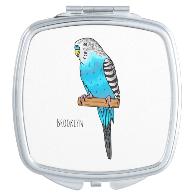 Blue budgerigar bird cartoon illustration compact mirror (Front)