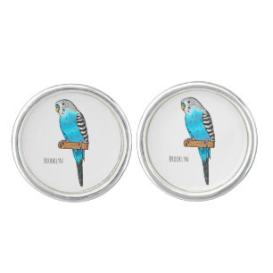 Blue budgerigar bird cartoon illustration  cufflinks