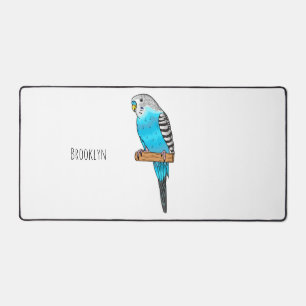 Blue budgerigar bird cartoon illustration desk mat