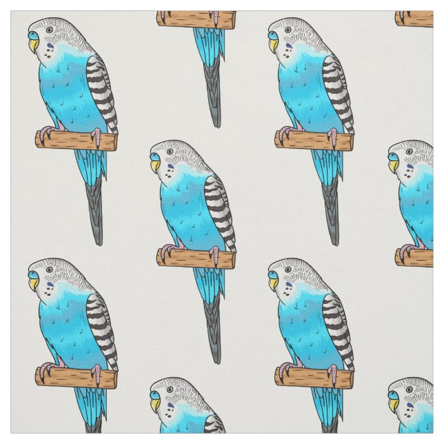 Blue budgerigar bird cartoon illustration fabric (Swatch)