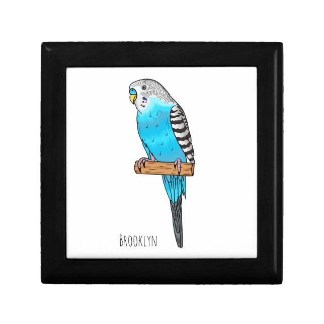 Blue budgerigar bird cartoon illustration  gift box (Front)