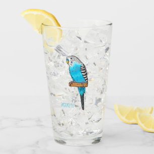 Blue budgerigar bird cartoon illustration glass