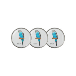 Blue budgerigar bird cartoon illustration golf ball marker