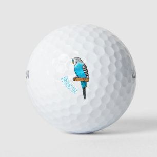 Blue budgerigar bird cartoon illustration golf balls