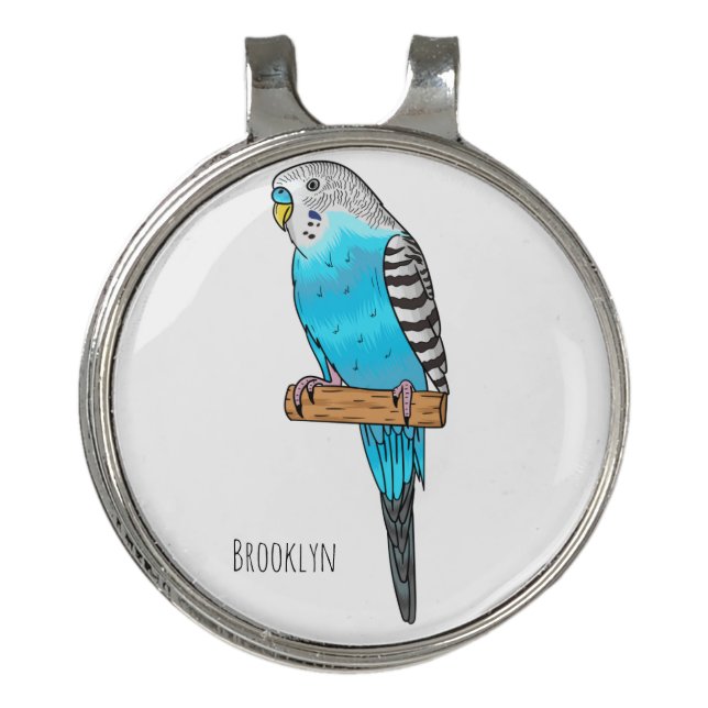 Blue budgerigar bird cartoon illustration golf hat clip (Front)