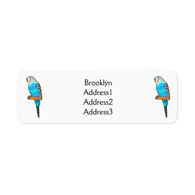 Blue budgerigar bird cartoon illustration label (Front)