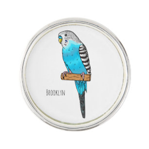 Blue budgerigar bird cartoon illustration lapel pin