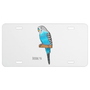 Blue budgerigar bird cartoon illustration  license plate