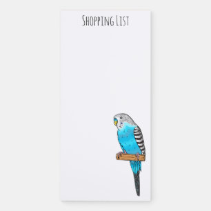 Blue budgerigar bird cartoon illustration  magnetic notepad