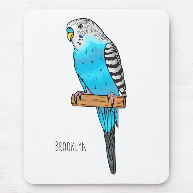 Blue budgerigar bird cartoon illustration mouse pad (Front)
