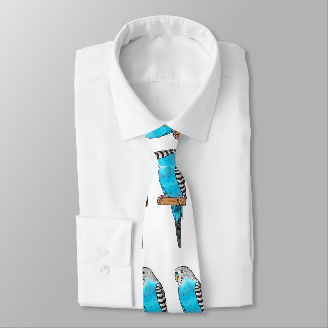 Blue budgerigar bird cartoon illustration  neck tie (Tied)