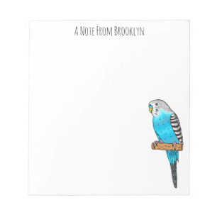 Blue budgerigar bird cartoon illustration notepad