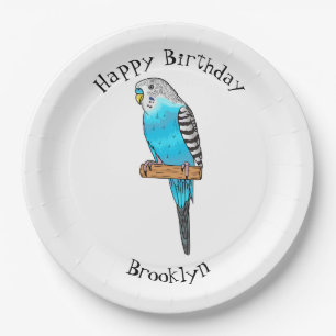 Blue budgerigar bird cartoon illustration paper plates