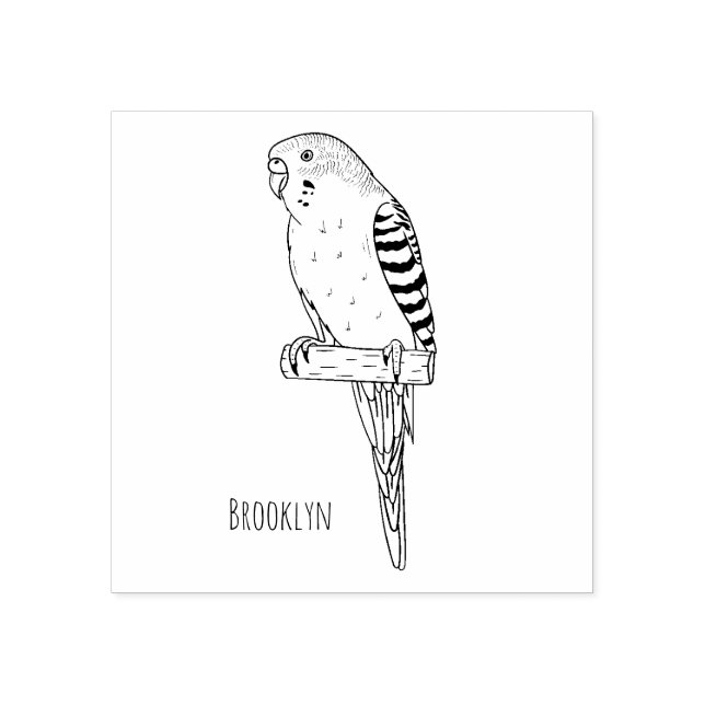 Blue budgerigar bird cartoon illustration rubber stamp (Imprint)