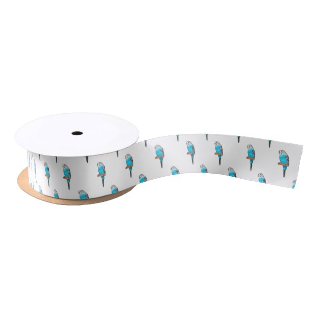 Blue budgerigar bird cartoon illustration satin ribbon (Spool)