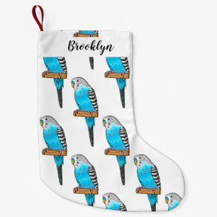 Blue budgerigar bird cartoon illustration small christmas stocking