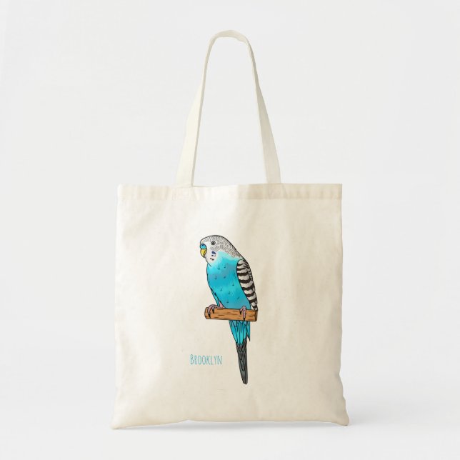 Blue budgerigar bird cartoon illustration  tote bag (Front)