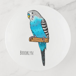 Blue budgerigar bird cartoon illustration  trinket tray