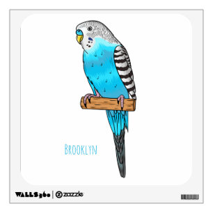 Blue budgerigar bird cartoon illustration wall decal