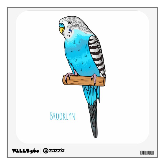 Blue budgerigar bird cartoon illustration wall decal (Front)
