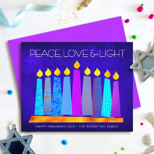 Blue Budget Hanukkah Candles Peace Love Light Card